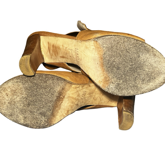 Stuart Weitzman Shoes Womens Size 8.5 Tan Leather Peep Toe Slingback Heels J3874 - Picture 8 of 10